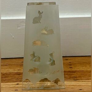 Arthur Court Designs Frosted Glass Vase Votive Holder with Rabbits Design